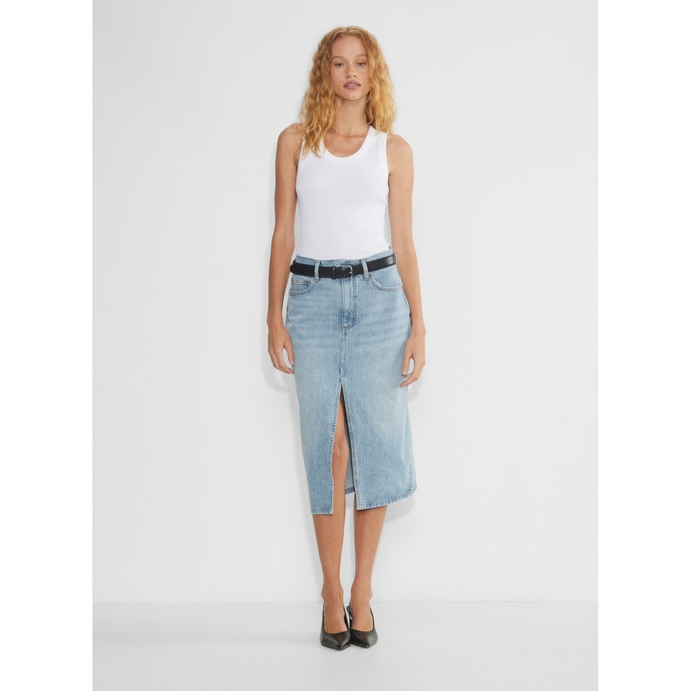Denim Forum Aritzia The 90s Halle Skirt Light Wash Organic Cotton Midi Size 24